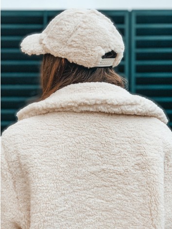 Obojstranná dámska béžová bunda - TEDDY so šiltovkou
