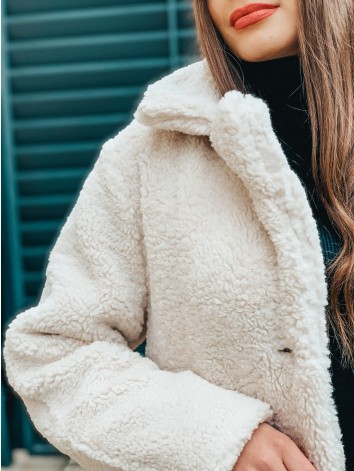 Obojstranná dámska béžová bunda - TEDDY so šiltovkou