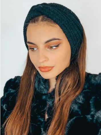 Dámska úpletová čierna čelenka MON
