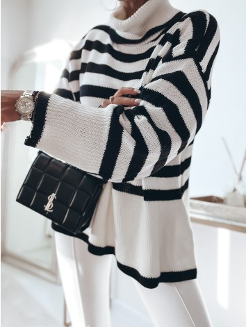 Dámsky oversize pásikavý rolák - biely