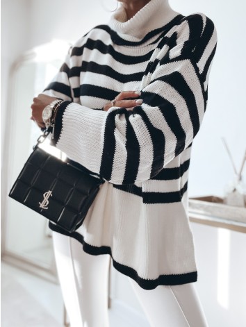 Dámsky oversize pásikavý rolák - biely