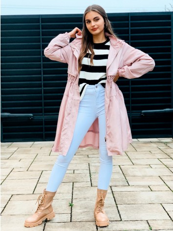 Dámsky staroružový prechodný plášť s kapucňou