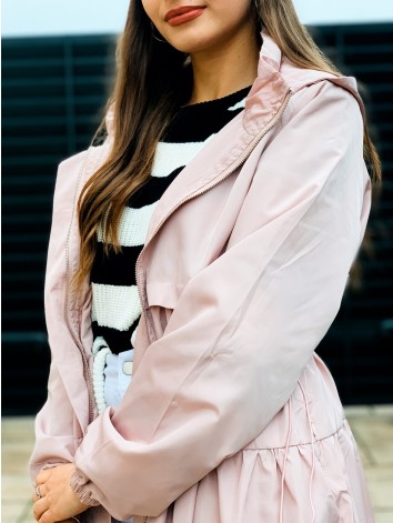 Dámsky staroružový prechodný plášť s kapucňou