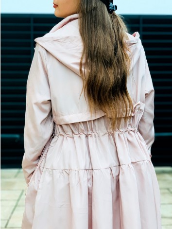 Dámsky staroružový prechodný plášť s kapucňou