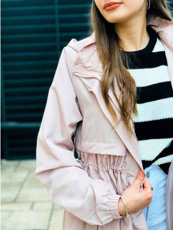 Dámsky staroružový prechodný plášť s kapucňou