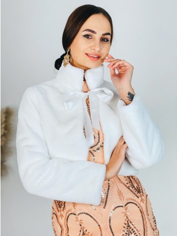 Dámske kožušinové biele bolerko s dlhým rukávom