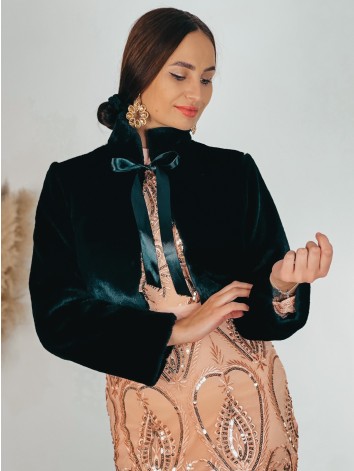 Dámske kožušinové čierne bolerko s dlhým rukávom