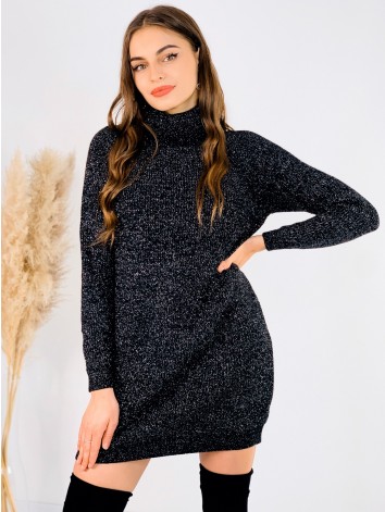 Dámske čierne trblietavé rolákové šaty