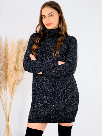 Dámske čierne trblietavé rolákové šaty