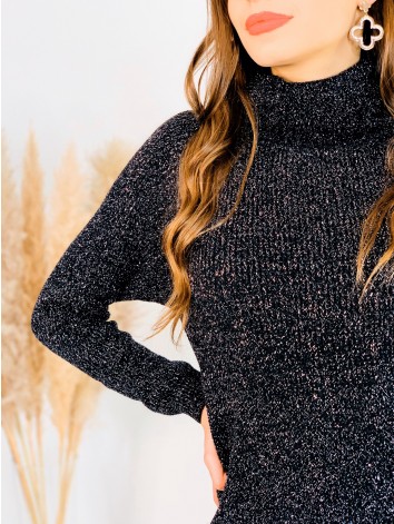 Dámske čierne trblietavé rolákové šaty