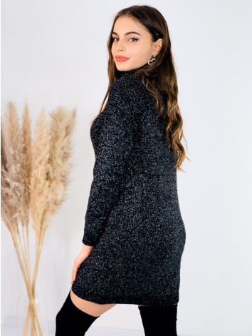 Dámske čierne trblietavé rolákové šaty