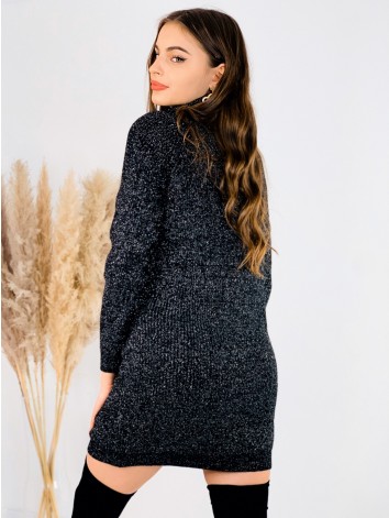 Dámske čierne trblietavé rolákové šaty