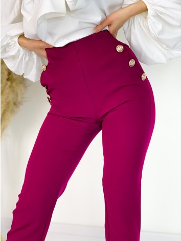 Dámske elegantné nohavice s vysokým pásom a gombíkmi - fialové