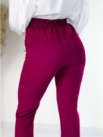 Dámske elegantné nohavice s vysokým pásom a gombíkmi - fialové