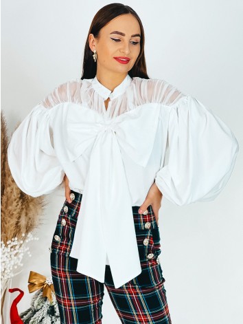 Biela exkluzívna nariasená blúzka s mašľou