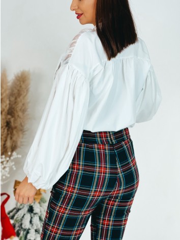 Biela exkluzívna nariasená blúzka s mašľou