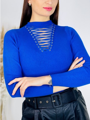 Dámske modré body so šnurovačkou