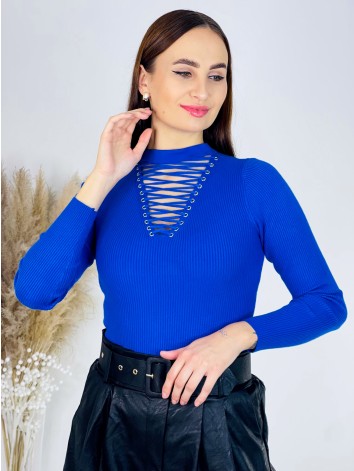 Dámske modré body so šnurovačkou