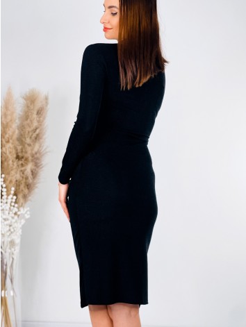 Dámske midi čierne trblietavé rolákové šaty s razporkom