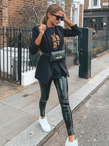 Dámske latexové čierne zateplené legíny