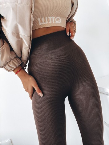 Dámske elastické vrúbkované legíny - hnedé