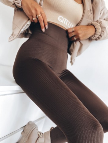 Dámske elastické vrúbkované legíny - hnedé