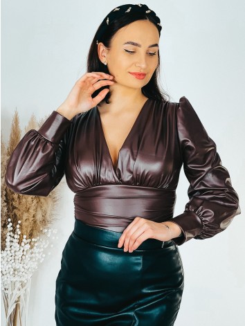 Dámske luxusné hnedé koženkové body ELZA
