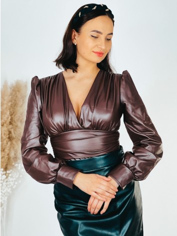 Dámske luxusné hnedé koženkové body ELZA