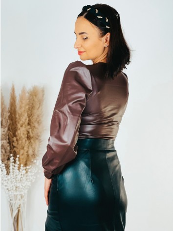 Dámske luxusné hnedé koženkové body ELZA
