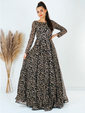 Exkluzívne dámske dlhé áčkové spoločenské šaty pre moletky - čierne