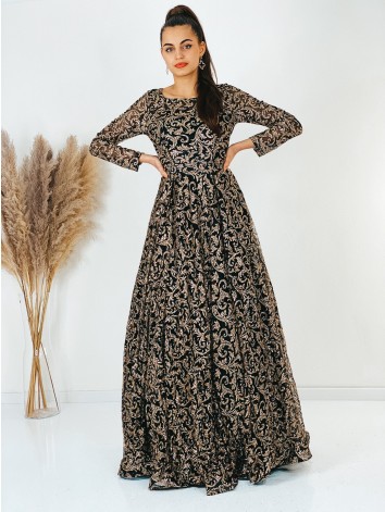 Exkluzívne dámske dlhé áčkové spoločenské šaty pre moletky - čierne