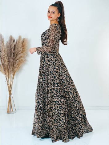 Exkluzívne dámske dlhé áčkové spoločenské šaty pre moletky - čierne
