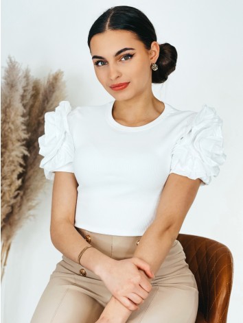 Dámsky biely elegantný top s ozdobnými rukávmi ELLI