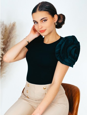 Dámsky čierny elegantný top s ozdobnými rukávmi ELLI