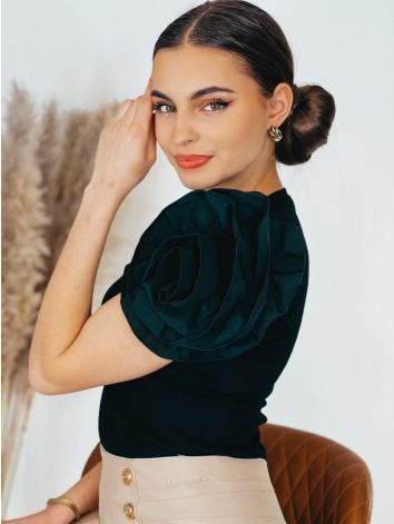 Dámsky čierny elegantný top s ozdobnými rukávmi ELLI