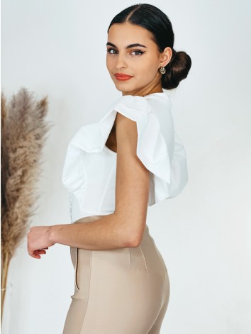 Dámske biele elegantné body s nariaseným krátkym rukávom SIMIE