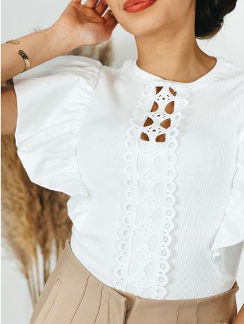 Dámske biele elegantné body s nariaseným krátkym rukávom SIMIE