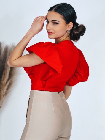 Dámske červené elegantné body s nariaseným krátkym rukávom SIMIE