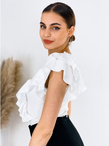 Dámske biele body s volánikmi MEZIA