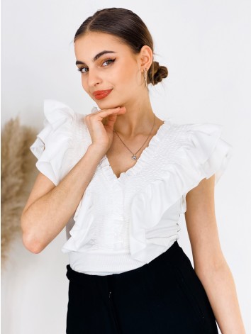 Dámske biele body s volánikmi MEZIA