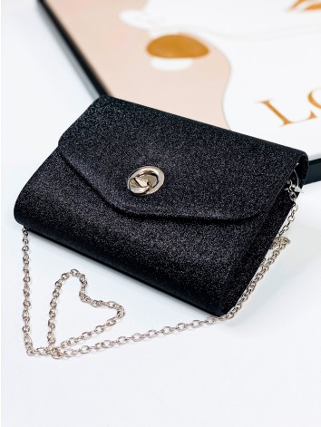 Dámska čierna trblietavá spoločenská kabelka s remienkom