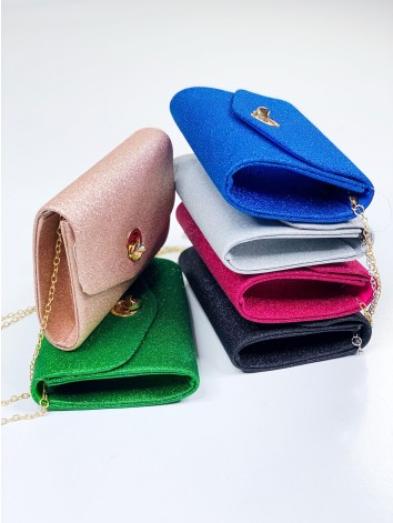 Dámska čierna trblietavá spoločenská kabelka s remienkom