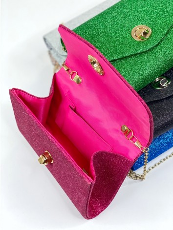 Dámska čierna trblietavá spoločenská kabelka s remienkom