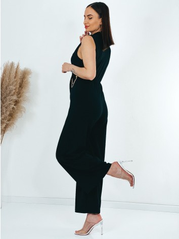 Dámsky spoločenský overal so zlatou retiazkou - čierny