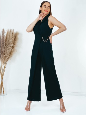 Dámsky spoločenský overal so zlatou retiazkou - čierny