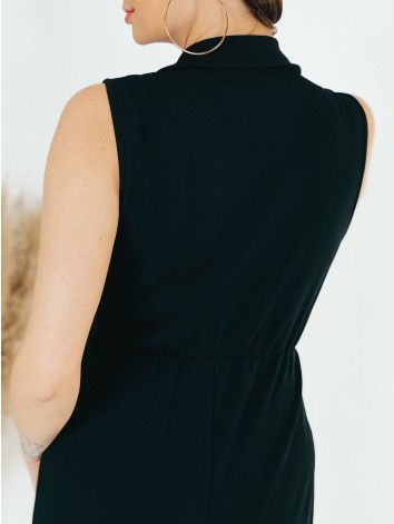 Dámsky spoločenský overal so zlatou retiazkou - čierny