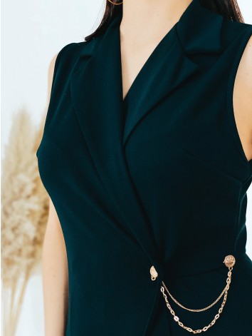 Dámsky spoločenský overal so zlatou retiazkou - čierny