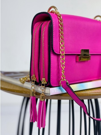 Dámska malá kabelka s remienkom a dvoma priehradkami - cyklamenová