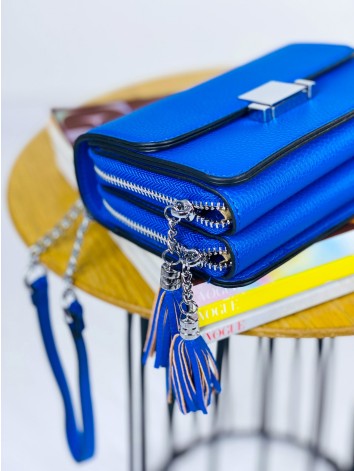 Dámska malá kabelka so strapcami a remienkom - tmavo modrá