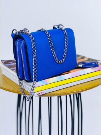 Dámska malá kabelka so strapcami a remienkom - tmavo modrá